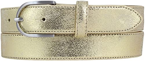 BELTINGER Damen-Gürtel in Metall-Optik 3 cm | Leder-Gürtel Metallic-Look für Damen 30mm | Metall-Ledergürtel mit runder Gürtelschließe | Gold 90cm