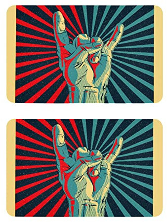 Human Hand Rock and Roll Sign on Red Black Sunshine Lights 2 PCs Large Fridge Magnets, Dishwasher Rectangular Magnetic Plate Decor Sign for Kitchen Office Reversible Indicator