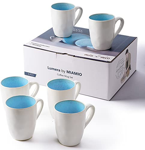 MIAMIO - Kaffeetassen 6 x 350 ml - Lumera Collection (Blau) | aus Steingut, mikrowellenfest, 6 Tassen