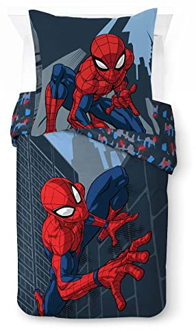 Jay Franco - Set di biancheria da letto in 100% cotone, motivo: Marvel Spiderman City Streets, per letto singolo, copripiumino da 135 x 200 cm e federa da 80 x 80 cm