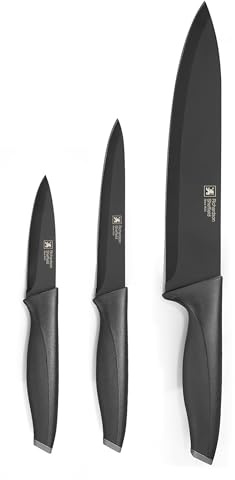 Richardson Sheffield Advantage Set 3 couteaux Cuisine Acier 13C, PVD Noir | Set 3 couteaux de cuisine : Office, Utile et Chef, Acier inoxydable 13 C, Finition PVD mat (Physical vapor deposition), Noir