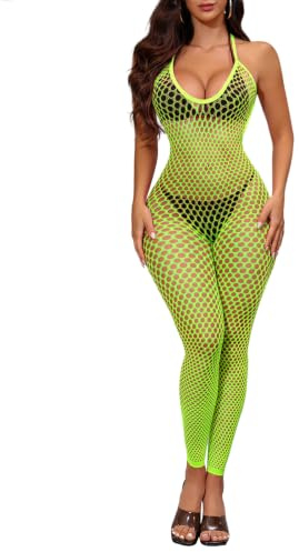 Buitifo Damen Bodystocking Sexy Body Netzstrumpfhosen Bodycon Jumpsuit Dessous(grün 1044,Einheitsgröße)