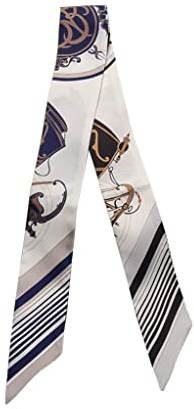 JERLA Schal aus 100% Maulbeerseide, Haarband, Handtaschengriff, Krawatte, Schal, Halstuch, Schal für Damen, Kutsche, Weiß und Blau, 33.5×1.97