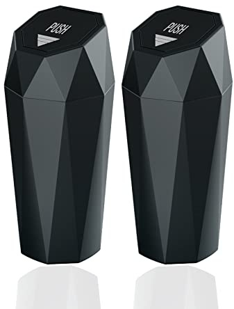 YIOVVOM Car Trash Can with Lid，Mini Diamond Design Automatic Portable Trash Can，Small Trash Bin for Automotive Office Home Kitchen (2, Black)