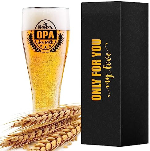 Opa Weizenbierglas mit Spruch bester OPA der Welt Weizenglas Geschenk | Bierglas 0,5l, Geschenk zum Geburtstag, Vatertag, Weihnachten oder Ruhestand für Opa Großvater