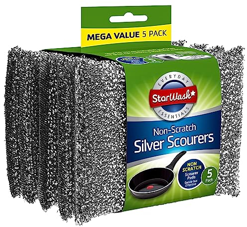 Zale Yardley Sponges Scrubbing Pad, 5pk Non-Scratch Stainless Steel Scouring Pad, Washing Up Scourer - Easy Grip Cleaning for Pots and Pans (Grey)