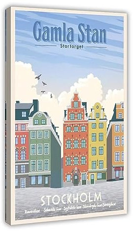 Gamla Stan Stortorget Stockholm Poster Retro Classic Travel Attractions Home Living Room Club Cafe W Canvas Poster Bedroom Decor Sports Landscape Office Room Decor Gift Frame-style 16x24inch(40x60cm)