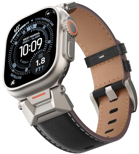 Bouixel Genuine Leather Strap Compatible for Apple Watch Ultra 3 Straps 49mm 46mm 45mm 44mm 42mm,Men Rugged Band with Metal Connector for iWatch Ultra Series 11 10 9 8 7 6 5 4 3 2 1 SE
