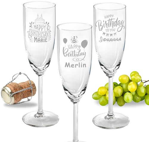 2er Set Sektgläser mit Gravur zum Geburtstag personalisiert mit Wunschmotiv und Name Wunschname Geschenk Champagner Geburtstagsgeschenk Idee