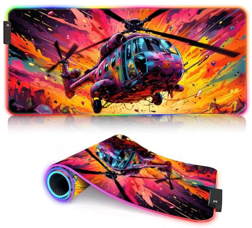 HEYCE Mauspad Gaming-Helikopter ROG XXL PC-Schreibtischunterlage LED Extragroßes Mauspad (90 x 40 x 0,3) cm Großes Gaming-Mauspad mit genähten Kanten für Büro und Zuhause
