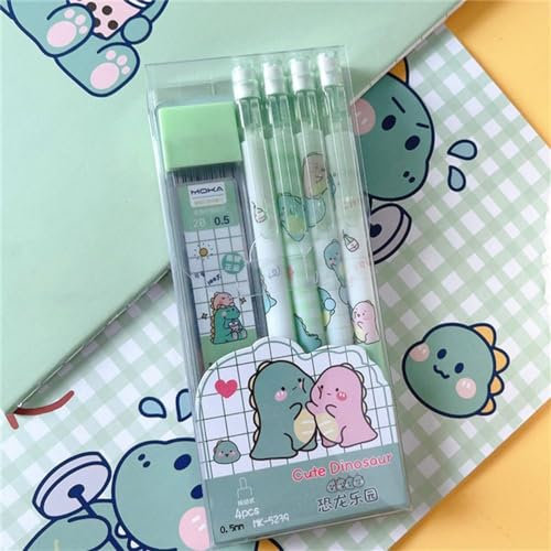Kawaii Druckbleistift, automatische Bleistifte, 0,5 mm mit Radiergummi, Druckbleistift, Schulbedarf, beweglicher Bleistift mit Radiergummi (4 grüner Bleistift, 1 Tinte)