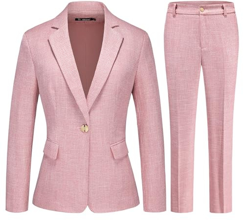 TRONSTORE Women's Pinstripe Suit 2 Piece Set Slim Fit Houndstooth Blazer for Women Pants Suit