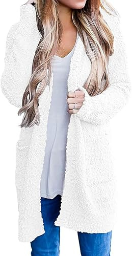 Jhsnjnr Cardigan da donna aperto sul davanti lavorato a maglia a maniche lunghe caldo peloso maglieria soffice grosso cardigan, bianco, S