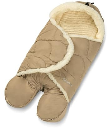 Einschlagdecke WINTERBERG für Babyschale, Autositz und Wanne, 100% Merino-Lammfell und Baumwolle, 76 cm lang, naturweiß