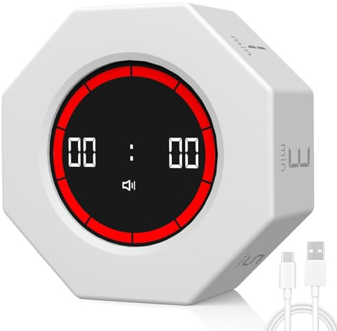 Dealswin Digital Schwerkraft Flip Pomodoro Timer 1/3/5/15/30/60/90 Minuten Countdown Timer Productivity Wiederaufladbare, Kurzzeitwecker für Küche Kochen, Arbeiten, Sport, Kinder, Lernen（Weiss）