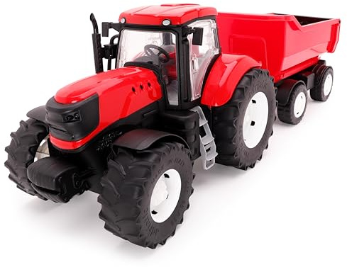 Toyland® 60 cm (24) Röd traktor och släp med öppningsbara dörrar och lyftvagn - Skala 1:16 - Fordon för leksakslantbruk