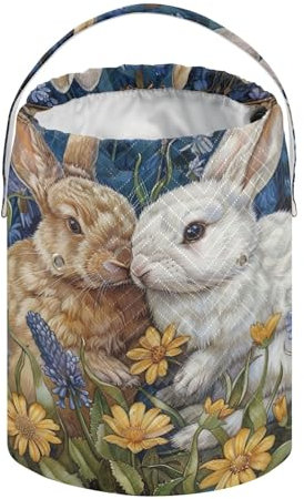 Vintage Hasen Blumen Osterkörbe Häkelgarn Tasche Stricktasche Basteltasche Mini Garn Aufbewahrungstasche Häkeln Organizer Tasche für Häkelprojekte, Aufbewahrung von Knäuel Ball, Nadeln Zubehör