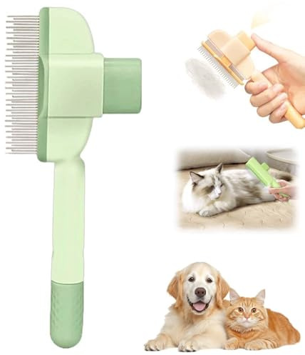 Selbstreinigende Haarbürste für Hunde & Katzen mit Metallstiften (lang/kurz) – Entfilzungsbürste für alle Felltypen, 1-Knopf-Reinigung – 2025 Neu (Grün)