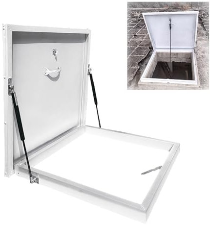 TRUNXUCL Trampilla de Techo Blanca, Trampilla de Acceso al Techo Que Se Abre, Ventana de Tragaluz, Ángulo de Apertura de 80°, Ventana de Pozo Subterráneo(60x60cm/24x24in)