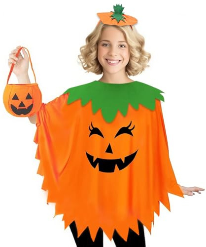 AOLIUP Halloween pumpakostym för kvinnor: Vuxen pumpakappa-kostym med hatt och godisväskor för halloween, karneval, cosplay