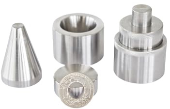Coin Ring Making Starter Kit – Self-Centering Coin Punch 1/2” + 17° Folding Die + 17° Reduction Cone + Flattening Press Plate – Jewelry Tool for Beginners