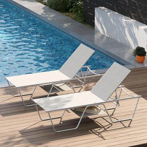 PHI VILLA 2er Set Liegestuhl,198,5×69×45cm Sonnenliege Wetterfest Deckchair mit 5fach Verstellbarer Rückenlehne,Relaxliege Outdoor für Garten Balkon Terrasse