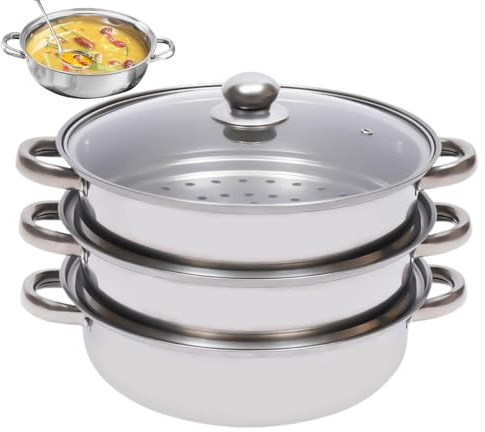 Woalopted Juego de Olla Vaporera,Cacerola De Inducción 28 Cm | Ollas De Acero Inoxidable Para Cocina Al Vapor | Preparación De Comidas Reuniones Familiares Cena Diaria Sopa De Mariscos y Verduras