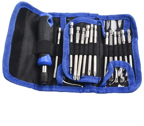 Juego de 24 puntas de destornillador de 100 mm de largo con soporte magnético de liberación rápida para herramientas manuales y eléctricas, incluye brocas PH/PZ/SL/para Torx/Hex en bolsa de