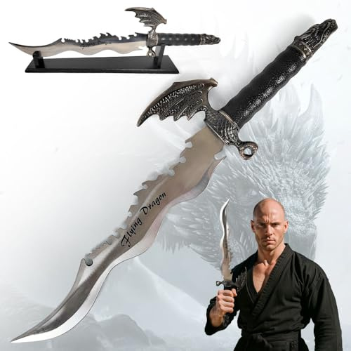 Drachen Dolch Flying Dragon 55cm | Fantasy Sammlerdolch mit Full Tang Konstruktion aus 440er Edelstahl | Mittelalter Deko Dolch als Geschenk