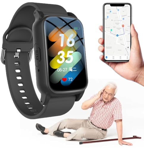 YhsPkAh Reloj Anticaídas para Personas Mayores con GPS, Botón Sos, Teléfono HD Y Respuesta Automática. Alerta De Caídas para Personas Mayores, Alzheimer Y Demencia. Black