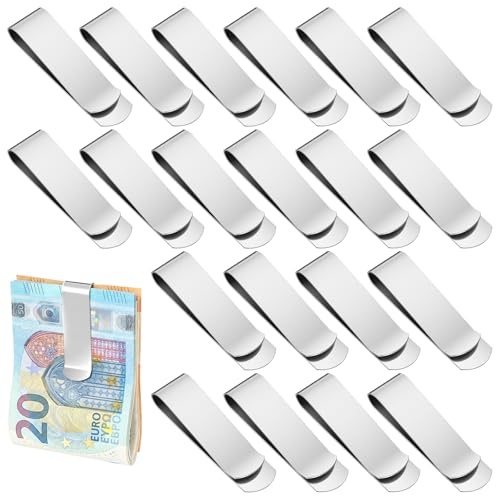 Yuanchu 20 Pack Stainless Steel Money Clips, Silver Slim Metal Cash Clip for Men Small Wallet Clip Credit Card Holder Money Clips Minimalist Front Front Pocket Cash Wallet Clip