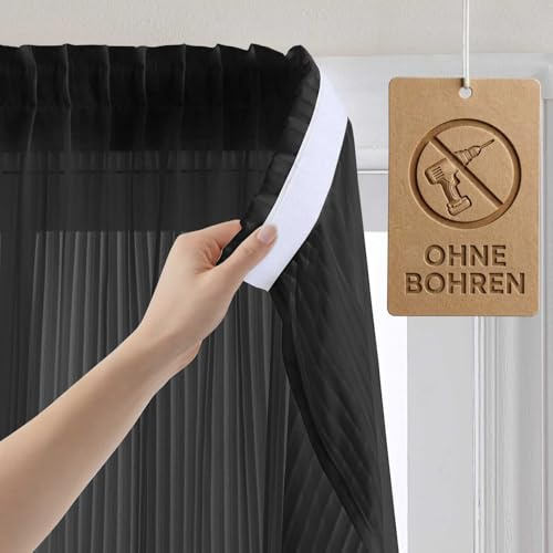 Jilron Cortinas temporales para ventanas - Sin necesidad de taladro, fácil de instalar, franjas verticales para luz y decoración de ventanas, para autocaravanas, inquilinos de cafeterías (Negro - 160