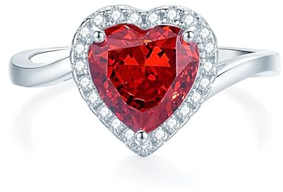 Ayoiow Verlobungsring Vorsteckring für Damen, 4ct Im Labor Wurde Ruby Erstellt. und Moissanit Halo Golden Ringe Damen, 9 Karat Weißgold Größe 47 (15.0)