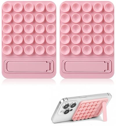 RAMGLYO Ventosa Telefono Silicone 2 Pezzi Rosa Chiaro – Supporto Adesivo Manibere Universale per Selfie, Video & Chiamate. Fissaggio Sicuro, Riutilizzabile e Antiscivolo per Smartphone.