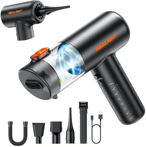 SEALIGHT Aspirador de Mano, 32000PA Aspiradora de Coche, 4 en 1 Aspirador Coche con Motor Sin Escobillas, aciado Automático de un Toque,Mini Aspiradora Sin Cable para Pelo de Mascotas, Coche, Hogar