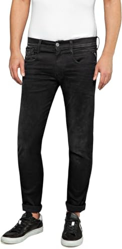 Replay Herren Jeans Anbass Slim-Fit Hyperflex Cloud mit Stretch, Noir 098 (Schwarz), 34W / 34L