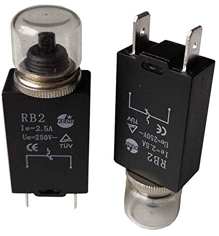 KEDU RB2 250V 2.5A 2 pines interruptor de protección contra sobrecalentamiento, interruptor de circuito de protección térmica, interruptores de botón para motores transformadores, paquete de 2