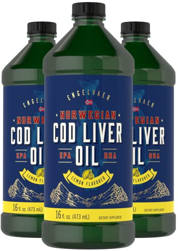 Carlyle Cod Liver Oil Liquid | 16 fl oz | Pack of 3 Bottles | Lemon Flavor | Norwegian | Non GMO, Gluten Free