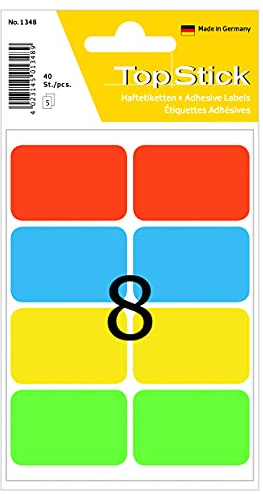 TopStick 1348 Vielzweck-Etiketten, 40 Stück, 40 x 26 mm, 8 pro Bogen, selbstklebend, Haushaltsetiketten zum Beschriften, matt, blanko Papier Klebeetiketten Aufkleber, bunt