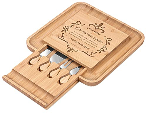 Maverton Tagliere per formaggio e salumi in legno - quadrato - H4 cm x L34 cm - con un’incisione personalizzata - regalo SanValentino per coppia - mamma e papà