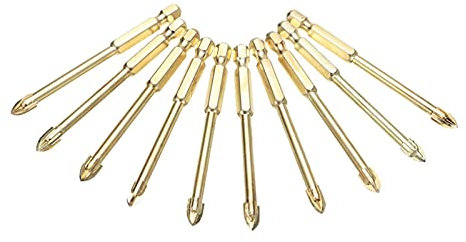 Hardware Milling Cutter 10pcs Tungsten Carbide Glass Drill Bit 6mm 4-Blade Ceramic Tile Glass Cross Spear Bit Set