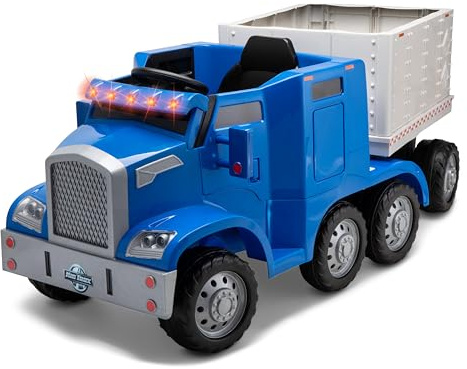 Kid Trax 12V Semi-Truck and Trailer, Battery Powered Ride-On Toy Truck, Ages 3-5, Max Weight 77 lbs, One Rider, Working Lights, Horn, Sounds, Electric Cars for Kids Ages 3-5, Kids Ride On Toys, Blue