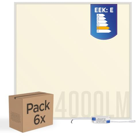 LECOM 6x LED Panel 62x62 Warmweiß 3000K 4000lm LED Rasterleuchte | LED Panel Energieklasse E, 5 Jahre Garantie, 50000 Stunden. Flimmerfreie LED Deckenpaneele für Restaurants, Hotels.