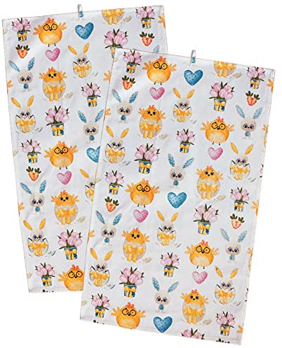 matches21 Küchenhandtücher Geschirrtücher lustige Küken für Frühling & Ostern Heimtextilien 2er Set 40x70 cm Baumwolle