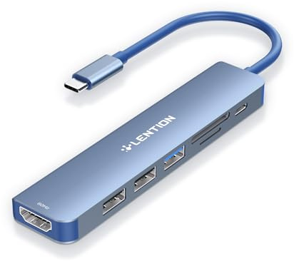 LENTION USB C Hub with 100W PD Charging, 4K@60Hz HDMI, SD/Micro SD Card Reader, USB 3.0, for 2026-2016 MacBook Pro/Air, Chromebook, iPhone 17/16/15 More, Stable Driver Adapter(CE18, Blue)