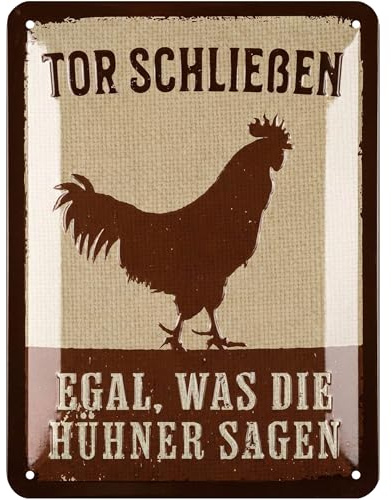 LANOLU Retro Blechschild Hühnerstall Schild - Tor SCHLIESSEN EGAL was DIE HÜHNER Sagen - Hühner Deko Geschenk als Hühnerstall Zubehör und Wanddeko - Vintage Metallschild15x20cm
