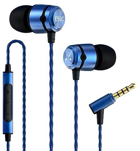 Soundmagic E50C Wired Earbuds with Microphone in Ear Monitor HiFi Earphones Good Noise Isolating Headphones Comfortable Fit Blue
