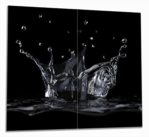 Wallario Herdabdeckplatte/Spritzschutz aus Glas, 2-teilig, 60x52cm, für Ceran- und Induktionsherde, Aufspritzendes Wasser