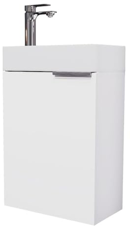 Planetmöbel Waschtisch mit Unterschrank 40 cm, Wasserhahn Bad | Badmöbel Set mit Waschbecken für kleine Bäder weiß, Soft-Close, Armatur Badezimmer chrom, Gäste Bad & WC