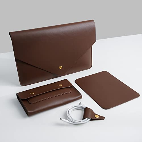 Benfan Laptop-Hülle aus Leder, 33 cm (13 Zoll), kompatibel für MacBook Air M2,13 MacBook Pro M2, Surface Pro 3 4 5 6 7, Dell XPS 13 mit kleiner Tasche, Mauspad und Kabel-Organizer, Farbe Darar K Braun